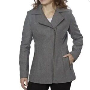 Kristen Blake Wool Asymmetrical Zip Pea Coat Pockets | Gray | SZ XL